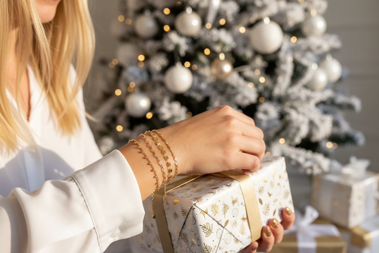 Lot de 4 Bracelets fin - Plaqué or - Gourmette fine - Doré  - Chaine boules - Chaîne cercles - Minimaliste - Empilable - Tous les jours