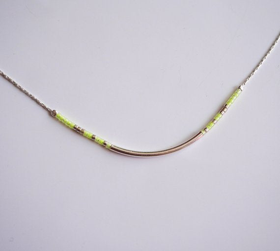 Collier Azalée - Perles miyuki jaune fluo - Tube - Argent 925