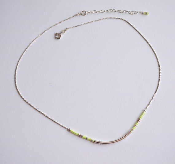 Collier Azalée - Perles miyuki jaune fluo - Tube - Argent 925