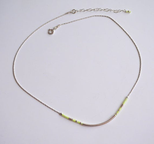 Collier Azalée - Perles miyuki jaune fluo - Tube - Argent 925