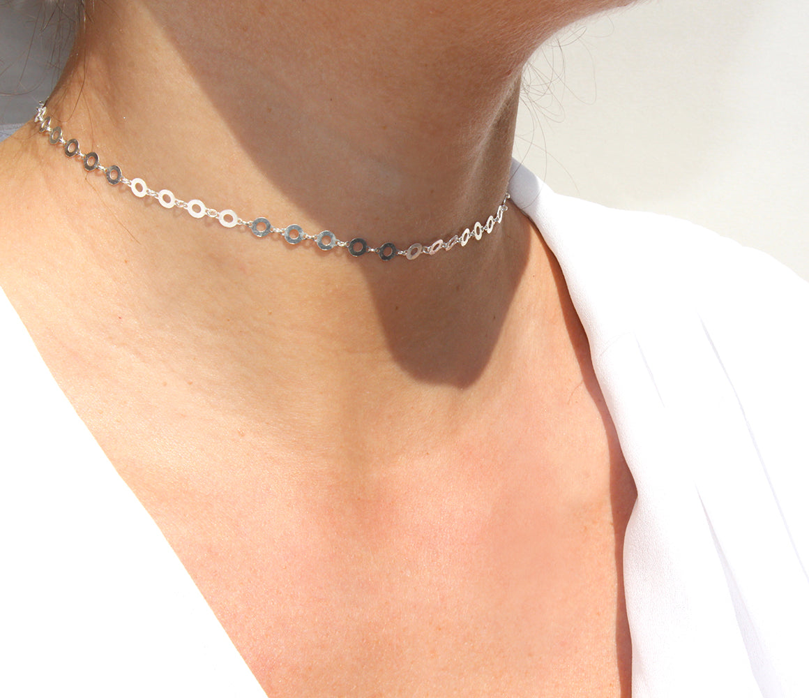 Choker Camélia - Chaine cercles - Argent 925