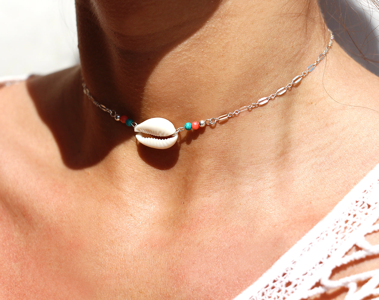 Collier Nayade - Coquillage Cowrie Blanc - Argent 925