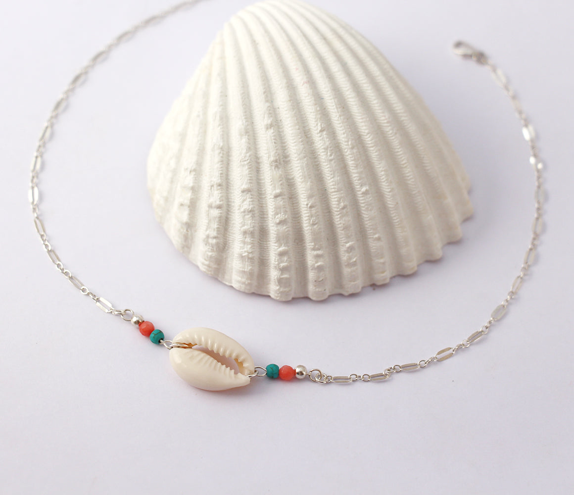 Collier Nayade - Coquillage Cowrie Blanc - Argent 925