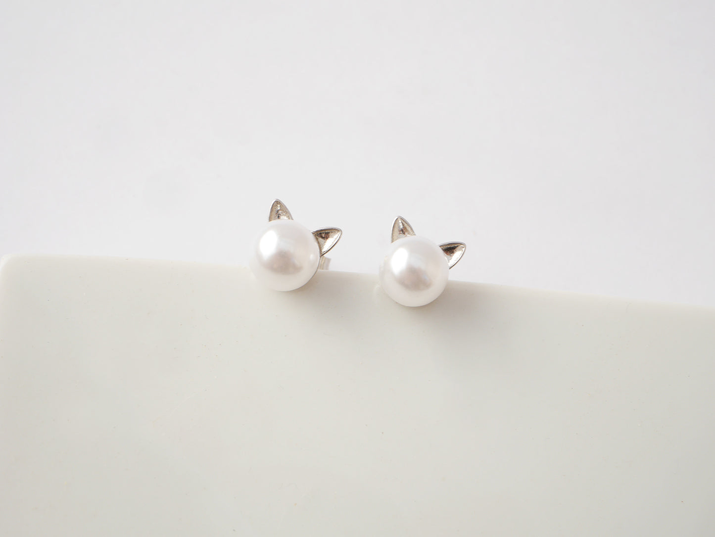 Boucles d'oreille Cat - Puce chat - Argent 925 - Perle d'eau douce