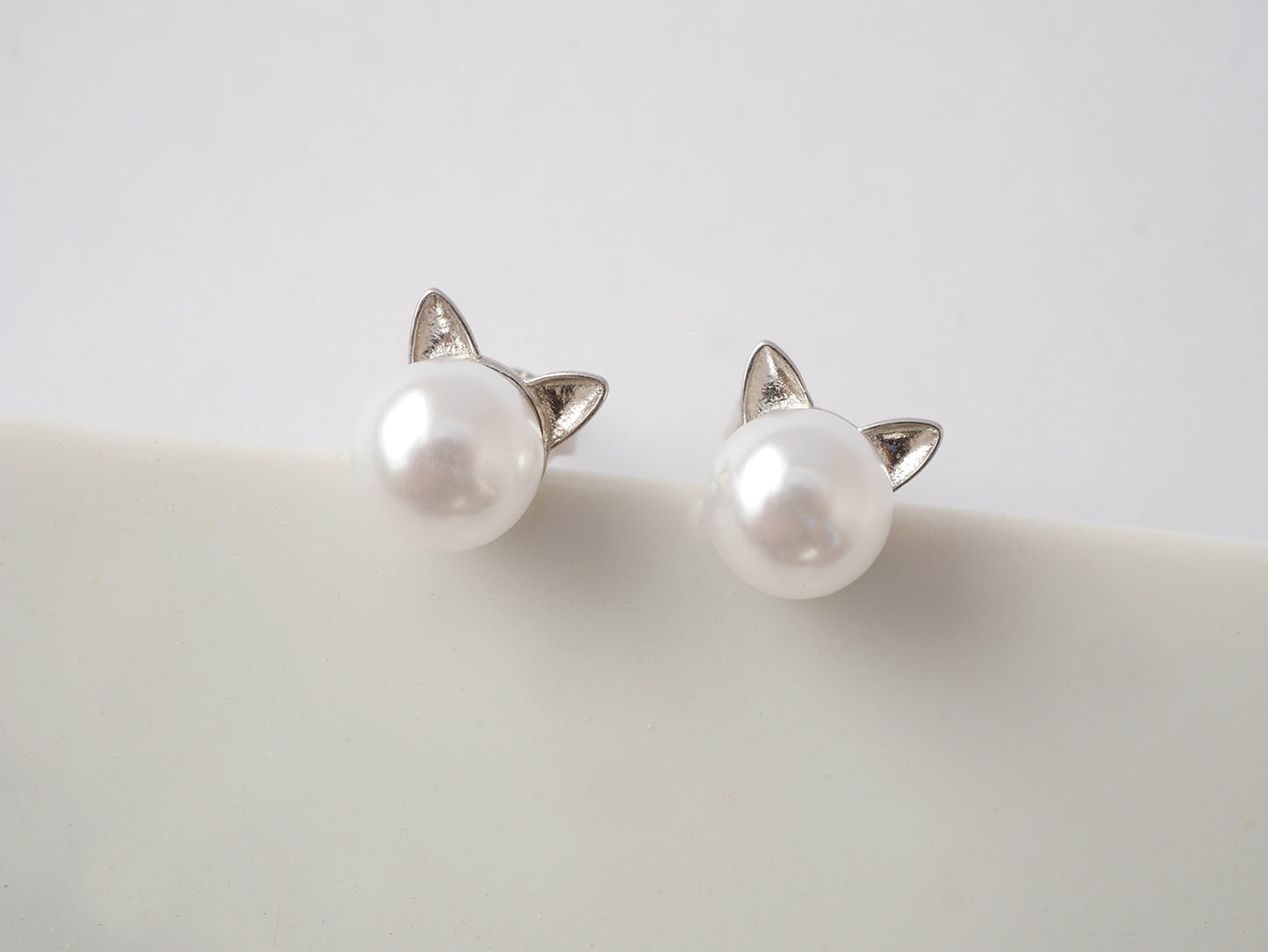 Boucles d'oreille Cat - Puce chat - Argent 925 - Perle d'eau douce