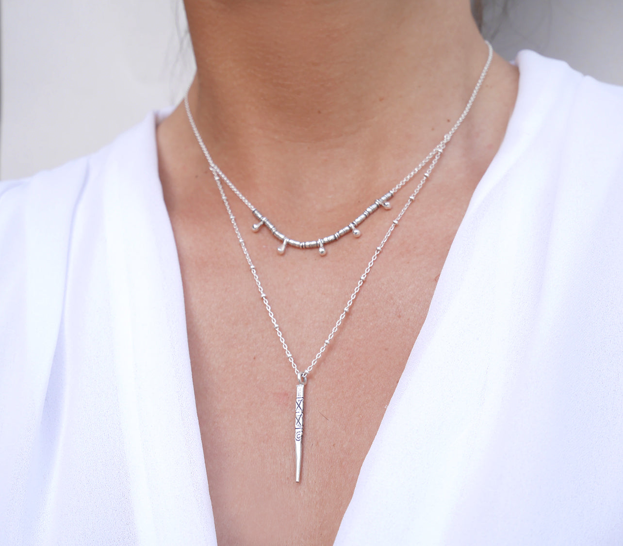 Collier Aiyana - Gouttes et pic Boho - Argent 925