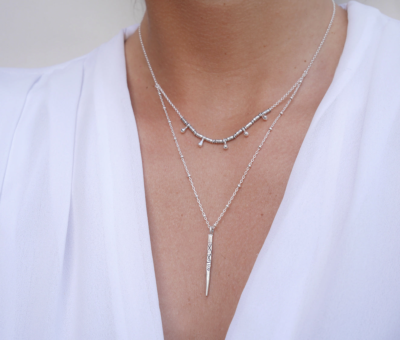 Collier Aiyana - Gouttes et pic Boho - Argent 925