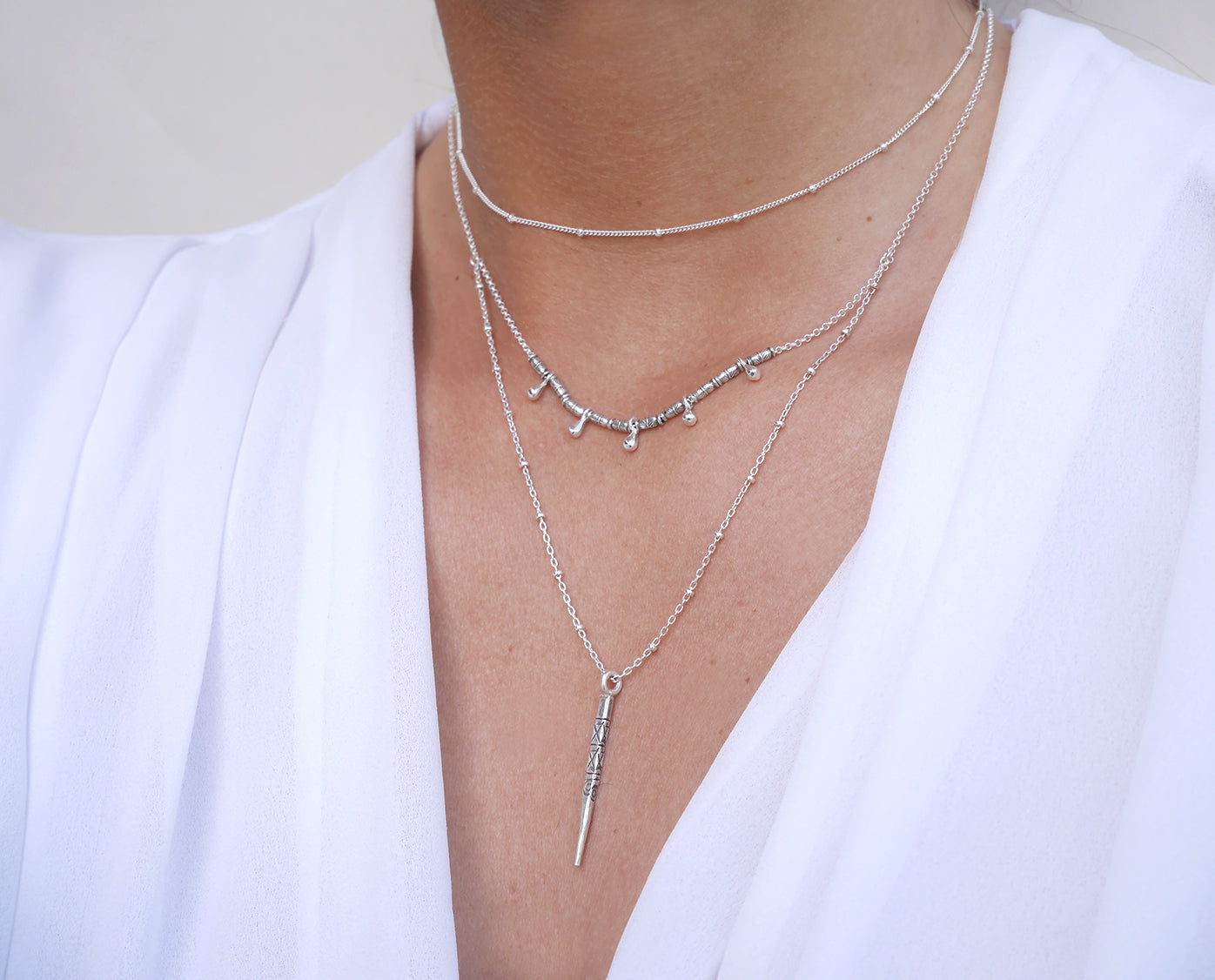 Collier Aiyana - Gouttes et pic Boho - Argent 925