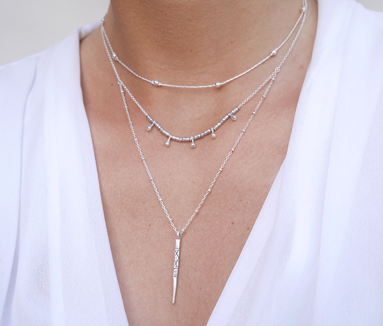 Collier Aiyana - Gouttes et pic Boho - Argent 925