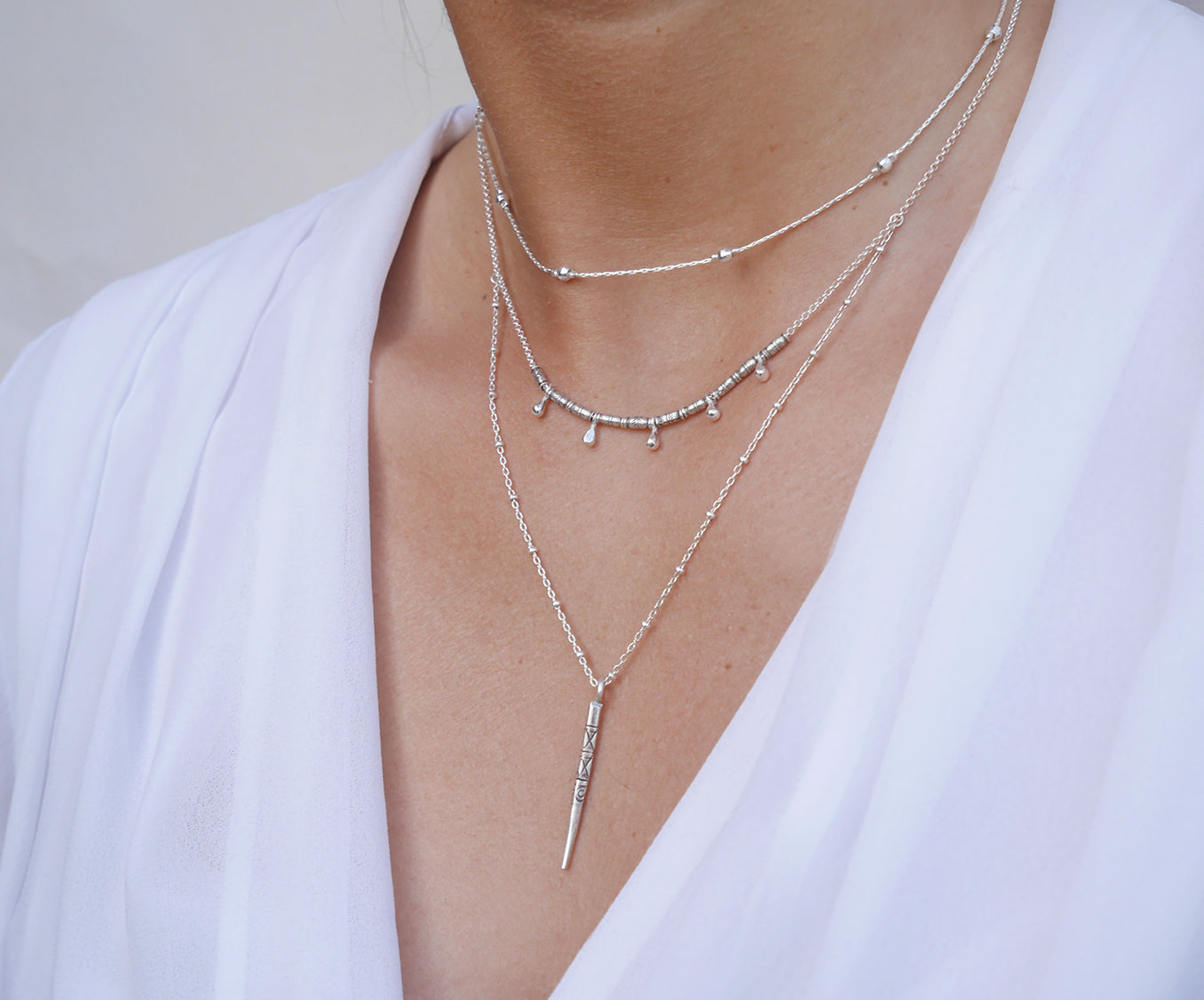 Collier Aiyana - Gouttes et pic Boho - Argent 925