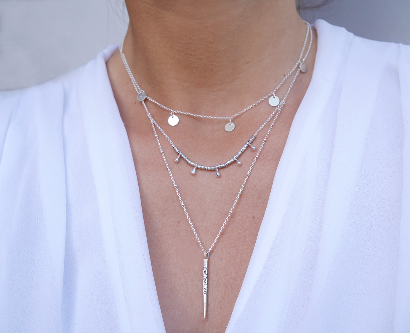 Collier Aiyana - Gouttes et pic Boho - Argent 925