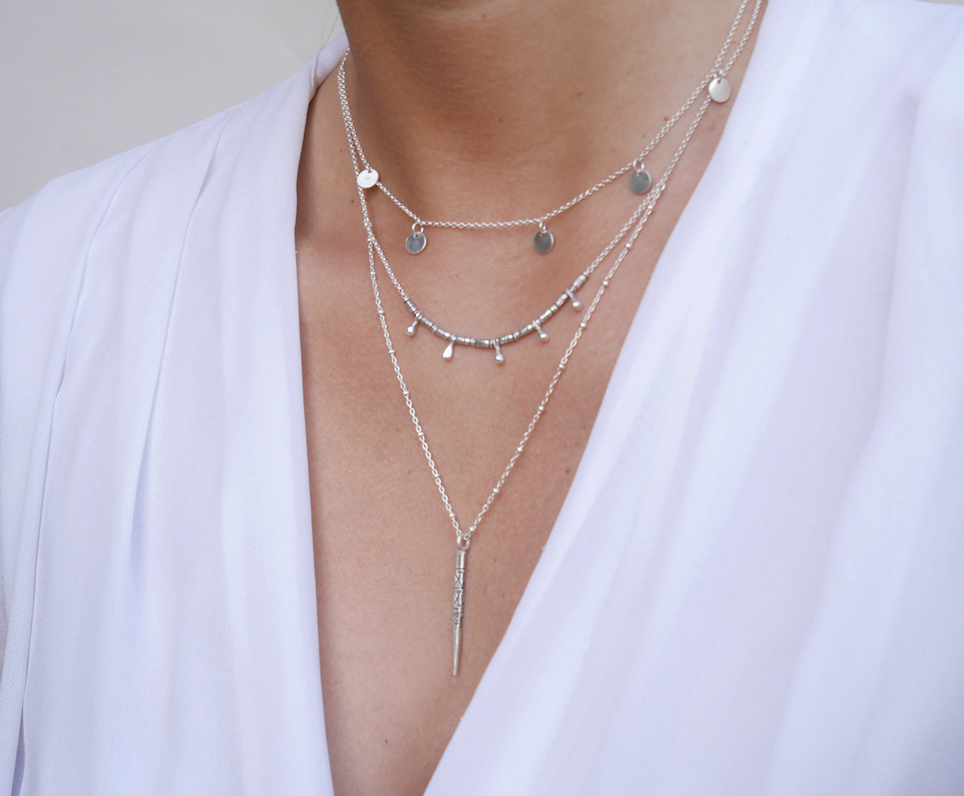 Collier Aiyana - Gouttes et pic Boho - Argent 925