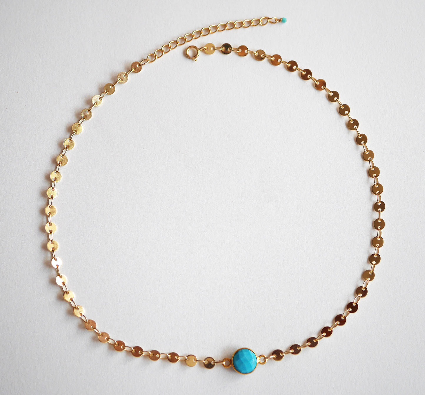 Ras de cou Cyrielle - Chocker - Pierre Turquoise - Chaîne cercles - Plaqué Or